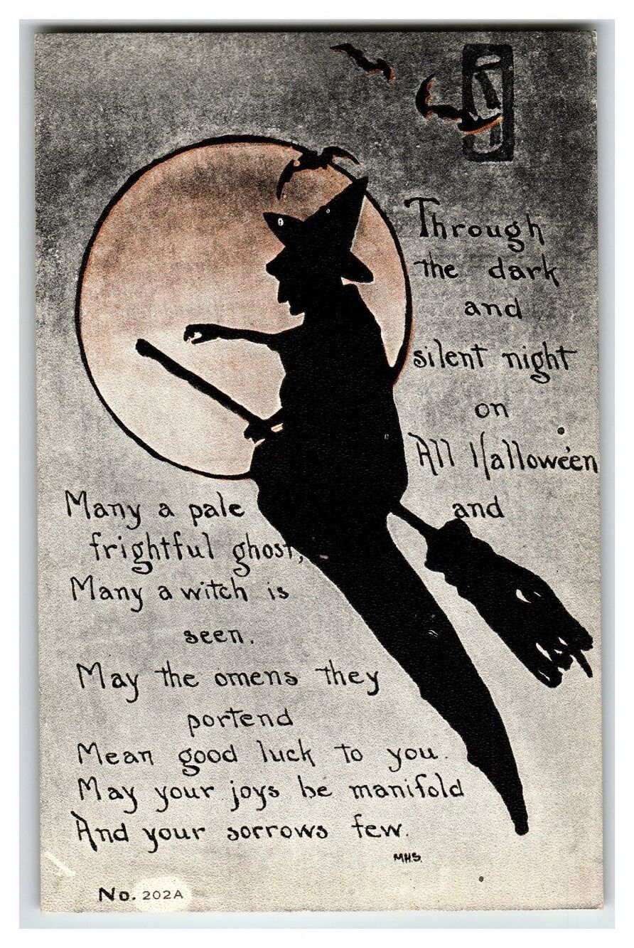 Vintage Halloween Witch Silhouette Postcard F.A. Owen Co. 1907-1915
